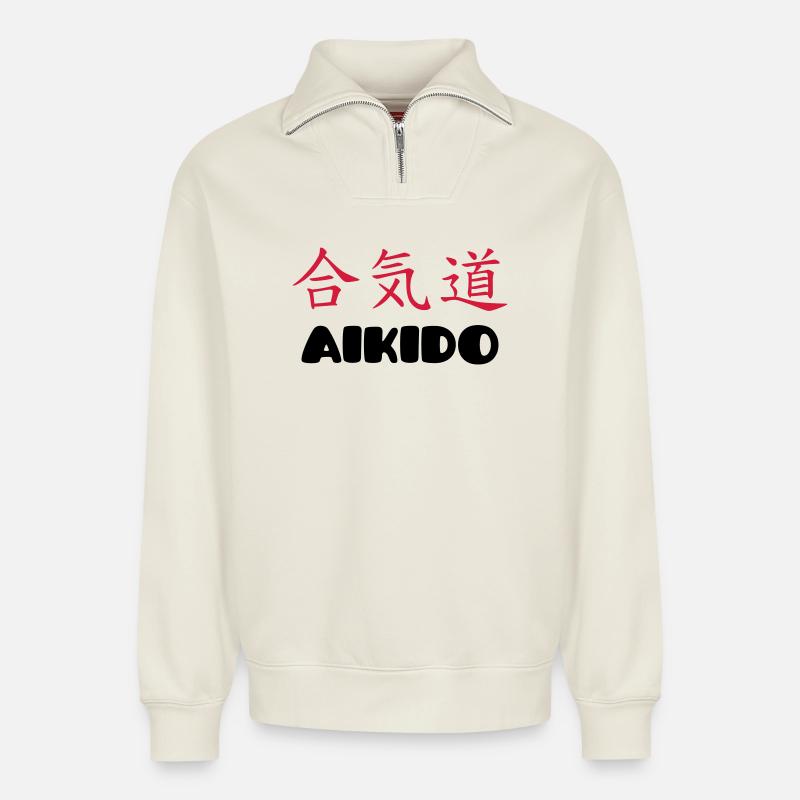 Aikido (V) - Relaxed Unisex Organic Half Zip Sweatshirt – von SPREAD - Naturweiß