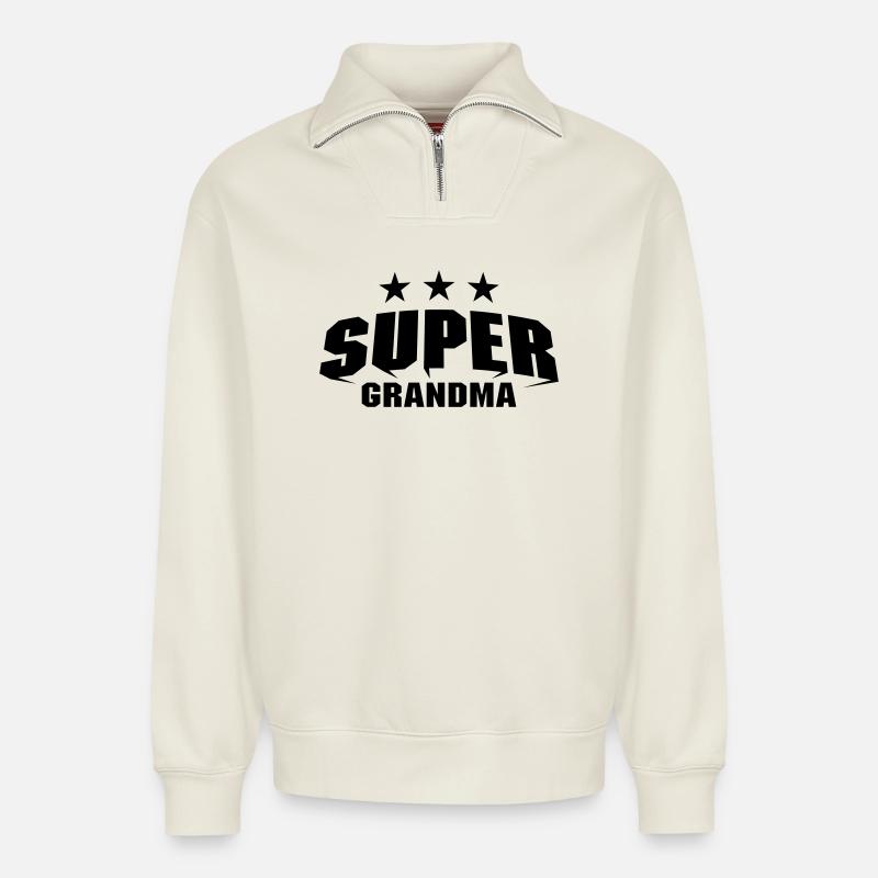 Super Grandma - Relaxed Unisex Organic Half Zip Sweatshirt – by SPREAD - off white