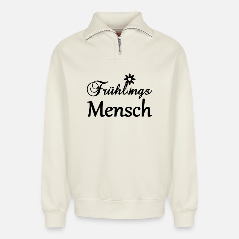Frühlingsmensch Geschenk - Relaxed Unisex Organic Half Zip Sweatshirt – von SPREAD - Naturweiß