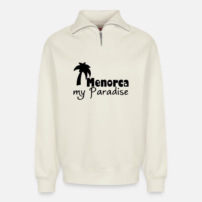 Menorca Paradise - Relaxed Unisex Organic Half Zip Sweatshirt – by SPREAD - off white