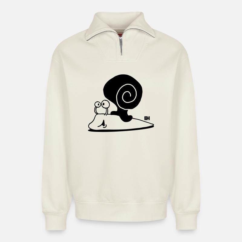 Schnecke - Relaxed Unisex Organic Half Zip Sweatshirt – von SPREAD - Naturweiß