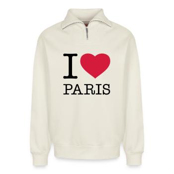 I LOVE PARIS - Relaxed Unisex Organic Half Zip Sweatshirt – von SPREAD - Naturweiß - Vorne