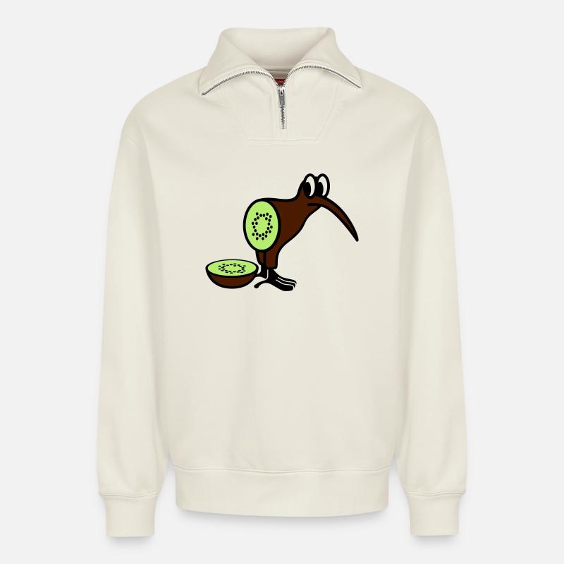 Kiwi - Relaxed Unisex Organic Half Zip Sweatshirt – von SPREAD - Naturweiß