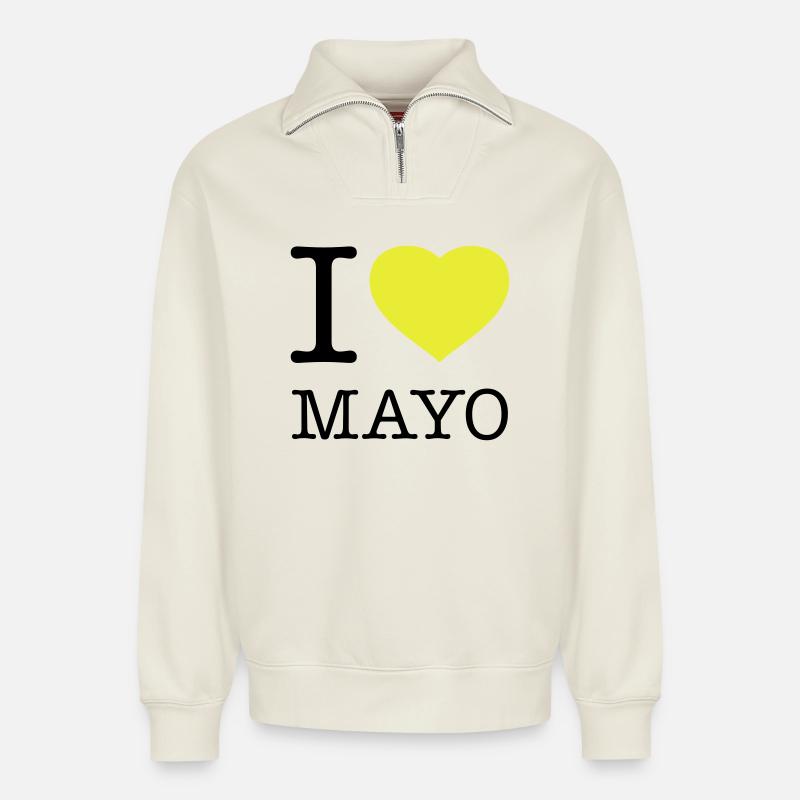 I LOVE MAYONNAISE Mayo - Relaxed Unisex Organic Half Zip Sweatshirt – by SPREAD - off white