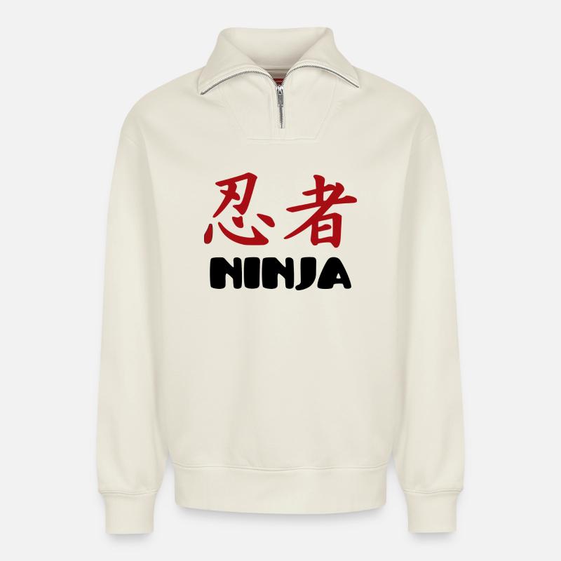 ninja - Relaxed Unisex Organic Half Zip Sweatshirt – by SPREAD - off white