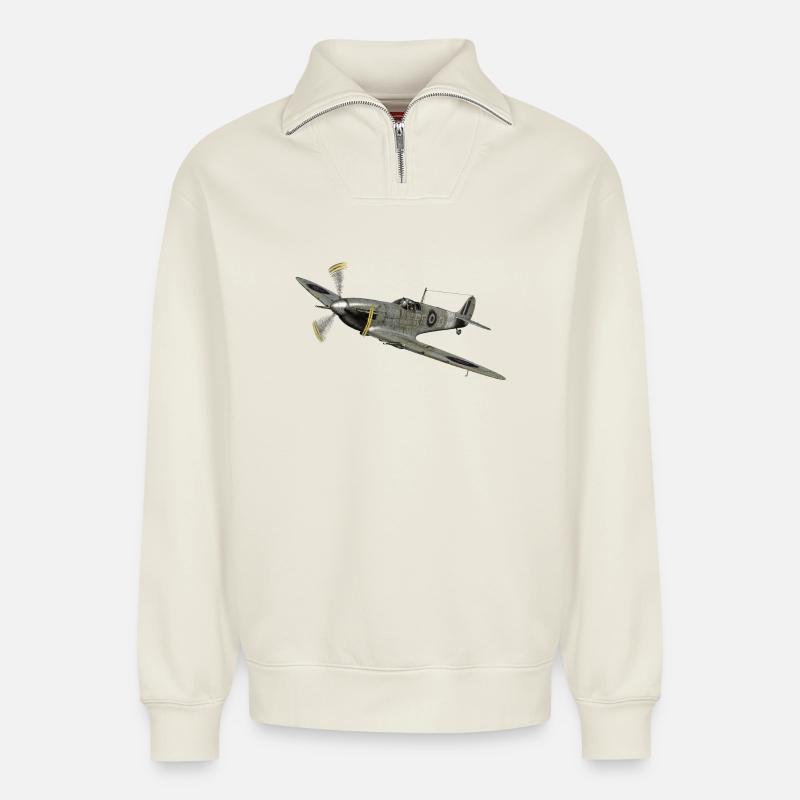 Spitfire - Relaxed Unisex Organic Half Zip Sweatshirt – by SPREAD - off white