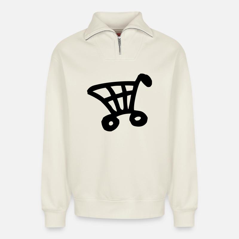 Einkaufswagen - Relaxed Unisex Organic Half Zip Sweatshirt – von SPREAD - Naturweiß