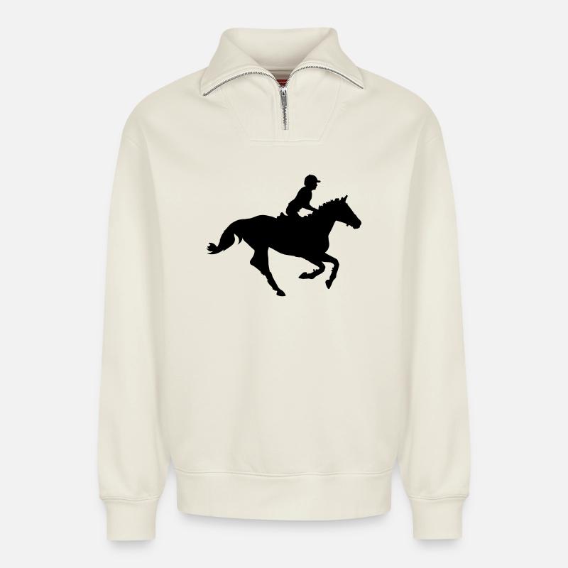Pferdesport - Relaxed Unisex Organic Half Zip Sweatshirt – von SPREAD - Naturweiß