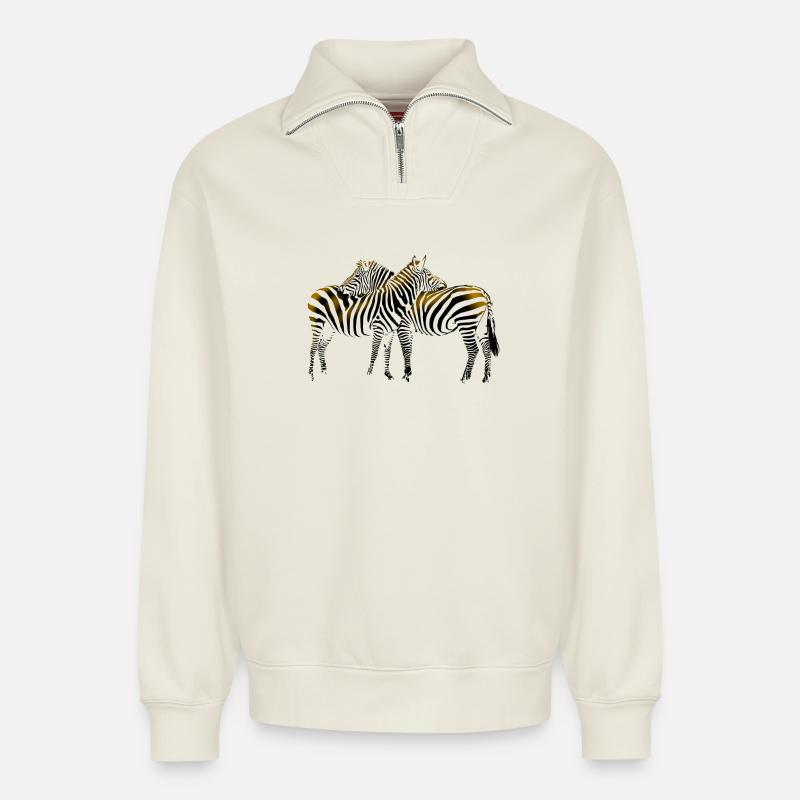 Zebra - Relaxed Unisex Organic Half Zip Sweatshirt – von SPREAD - Naturweiß