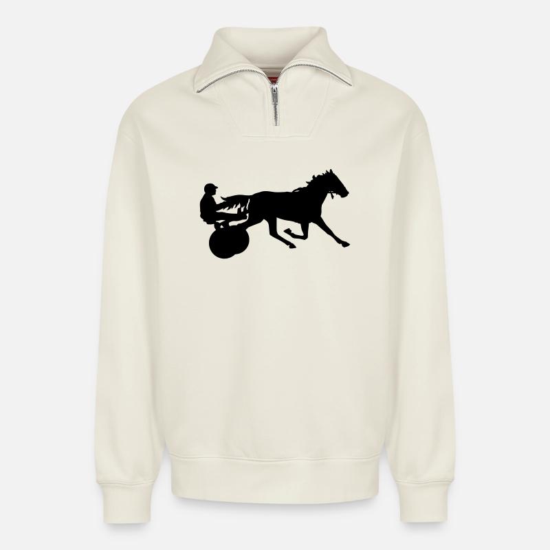 Pferderennen - Relaxed Unisex Organic Half Zip Sweatshirt – von SPREAD - Naturweiß