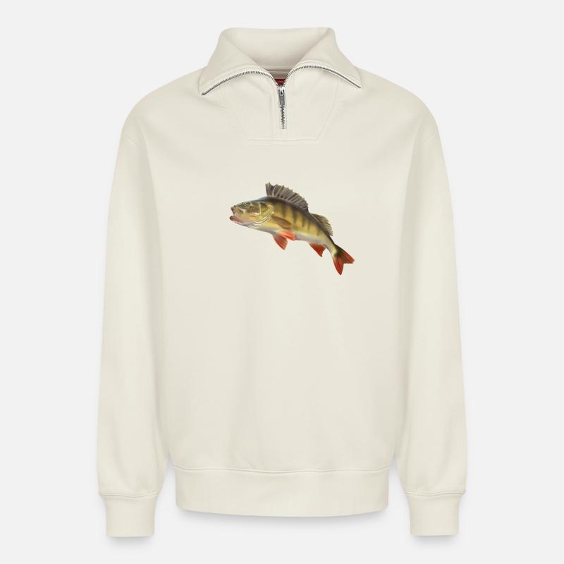 Barsch - Relaxed Unisex Organic Half Zip Sweatshirt – von SPREAD - Naturweiß