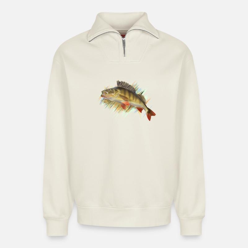 Barsch - Relaxed Unisex Organic Half Zip Sweatshirt – von SPREAD - Naturweiß