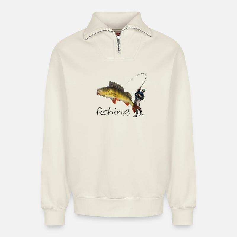 Barsch - Relaxed Unisex Organic Half Zip Sweatshirt – von SPREAD - Naturweiß