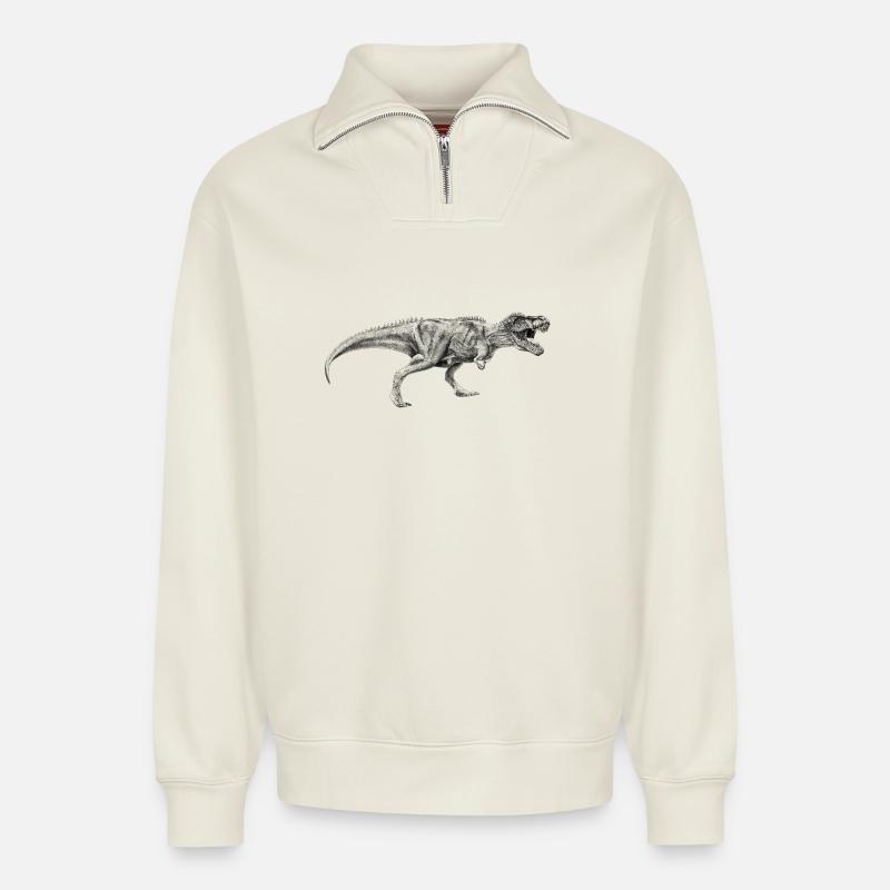 Dinosaurier - Relaxed Unisex Organic Half Zip Sweatshirt – von SPREAD - Naturweiß