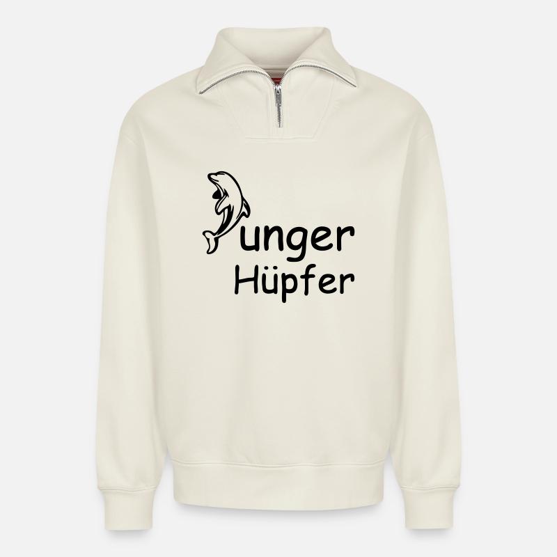 Junger Hüpfer Geschenk - Relaxed Unisex Organic Half Zip Sweatshirt – von SPREAD - Naturweiß