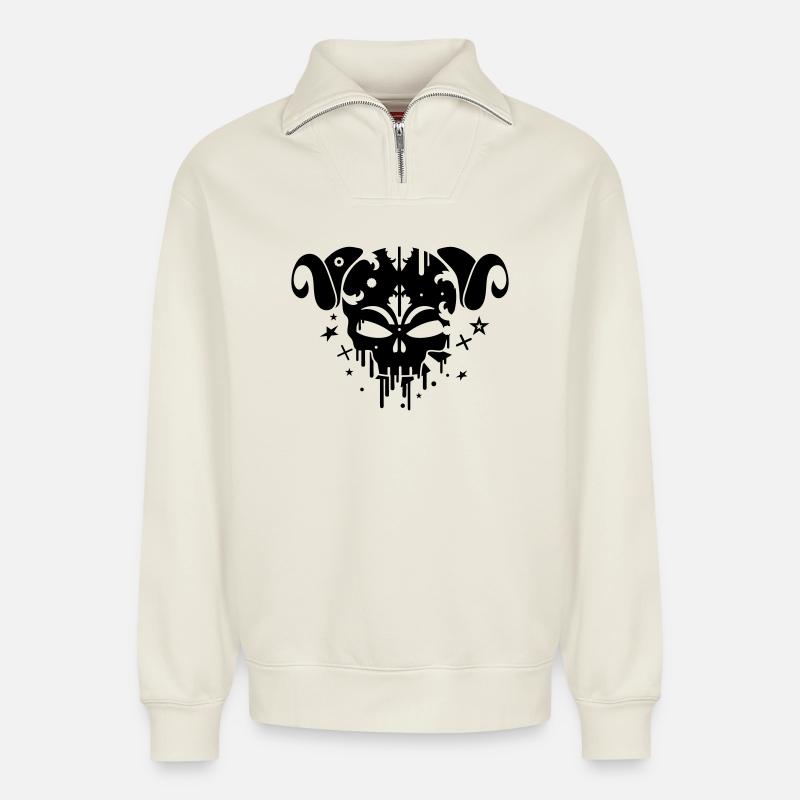 Le crâne Satyre - Sweat unisexe décontracté en coton biologique à demi-zip – de SPREAD - blanc cassé