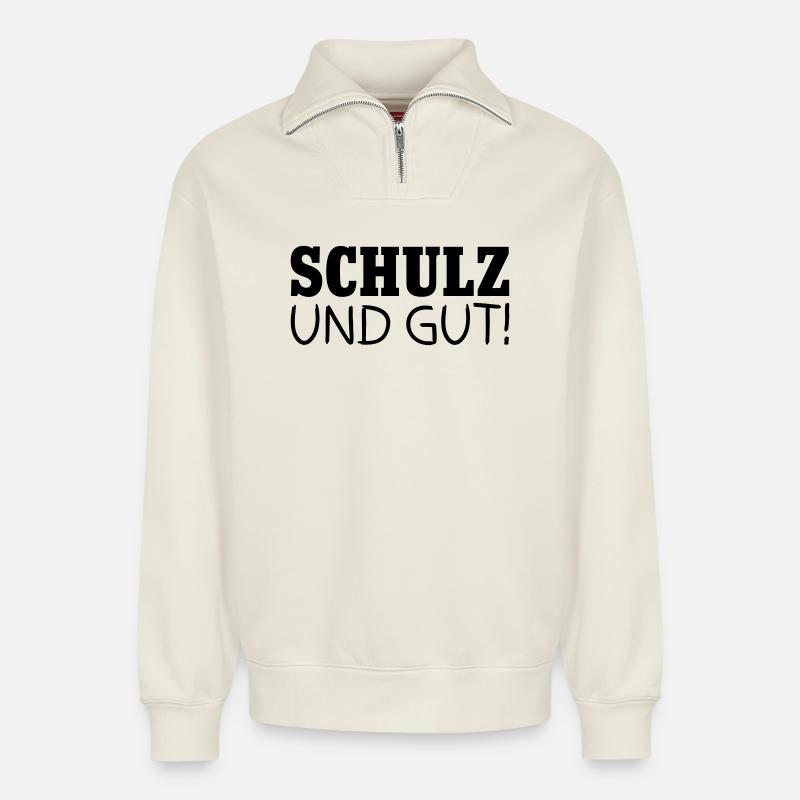 Schulz et bon - Sweat unisexe décontracté en coton biologique à demi-zip – de SPREAD - blanc cassé
