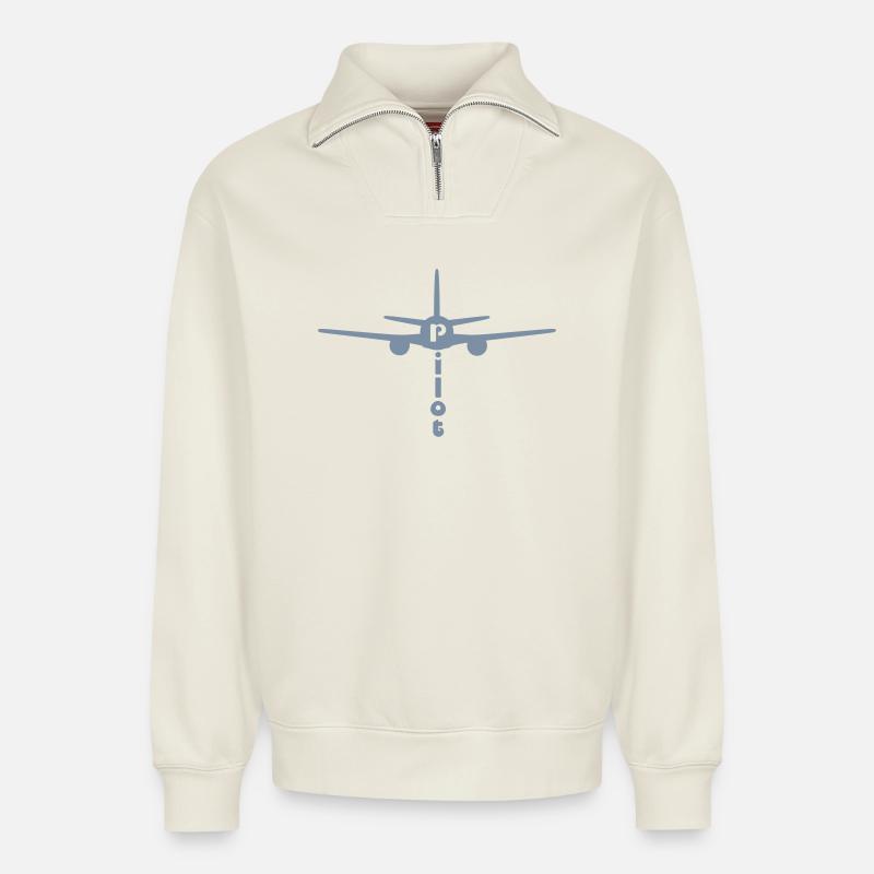 Pilot - Relaxed Unisex Organic Half Zip Sweatshirt – von SPREAD - Naturweiß