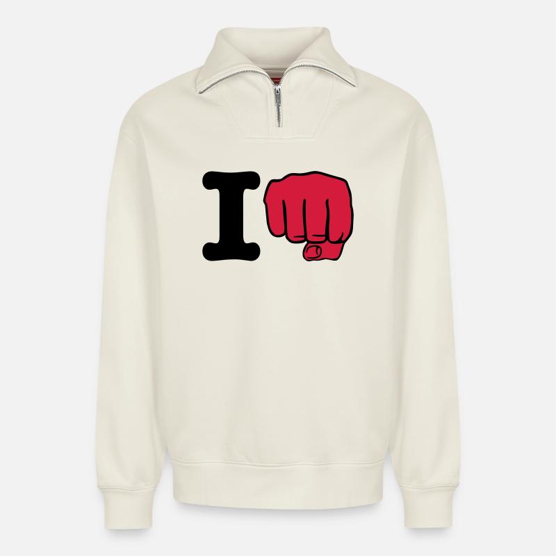 I Boxen - Relaxed Unisex Organic Half Zip Sweatshirt – von SPREAD - Naturweiß