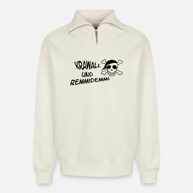 Krawall und Remmidemmi - Relaxed Unisex Organic Half Zip Sweatshirt – von SPREAD - Naturweiß