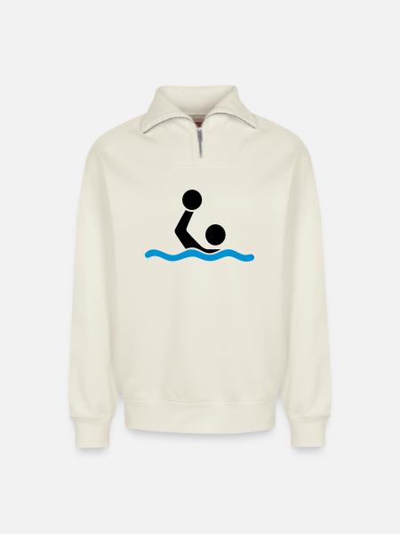 water polo - Relaxed Unisex Organic Half Zip Sweatshirt – by SPREAD - off white