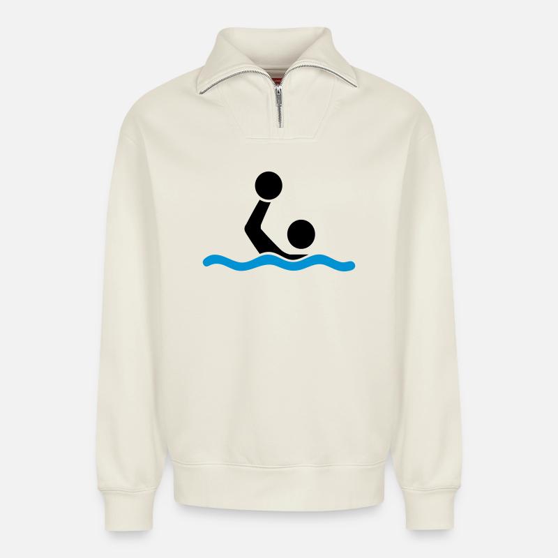 water polo - Relaxed Unisex Organic Half Zip Sweatshirt – by SPREAD - off white