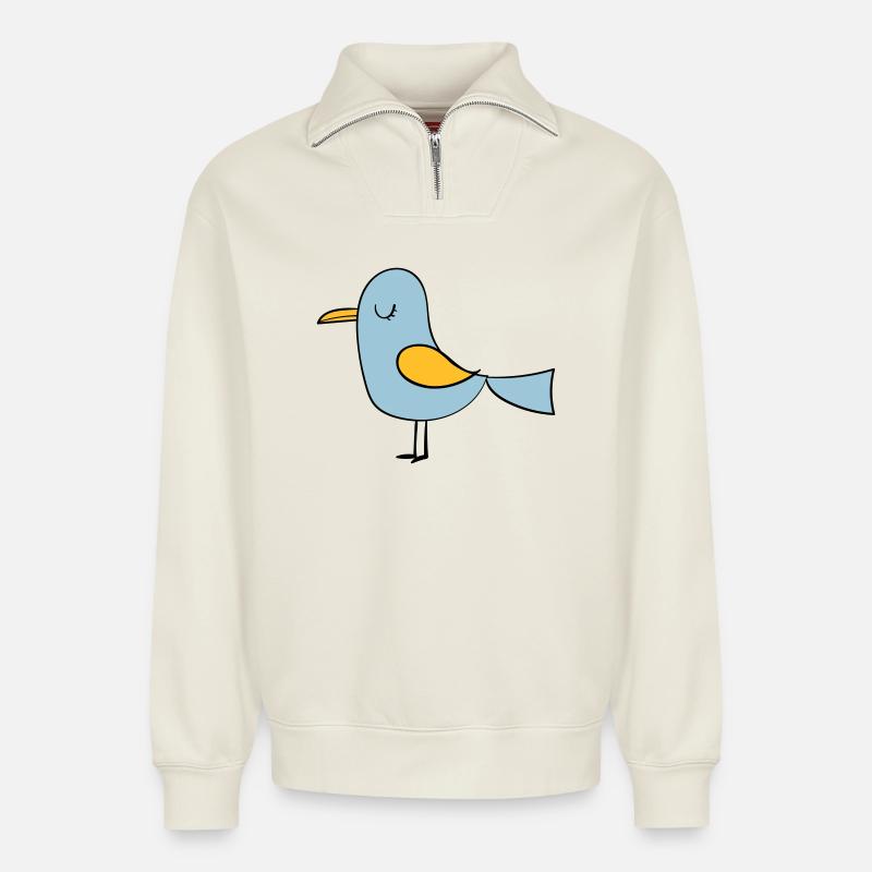 oiseau - Sweat unisexe décontracté en coton biologique à demi-zip – de SPREAD - blanc cassé
