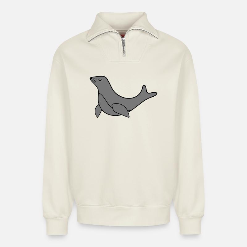 Seelöwe - Relaxed Unisex Organic Half Zip Sweatshirt – von SPREAD - Naturweiß