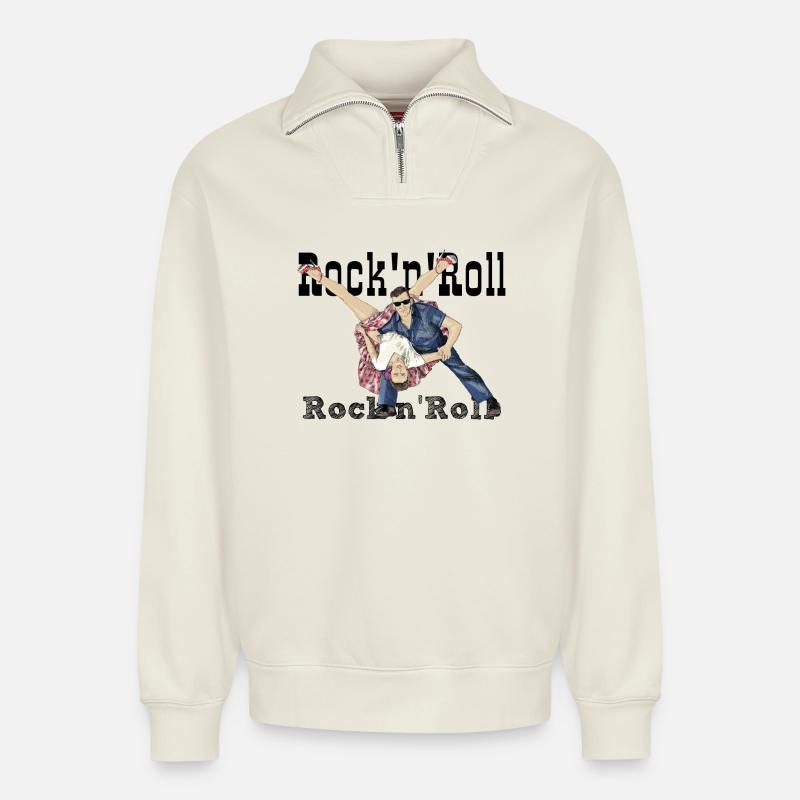 Rock and Roll - Relaxed Unisex Organic Half Zip Sweatshirt – by SPREAD - off white