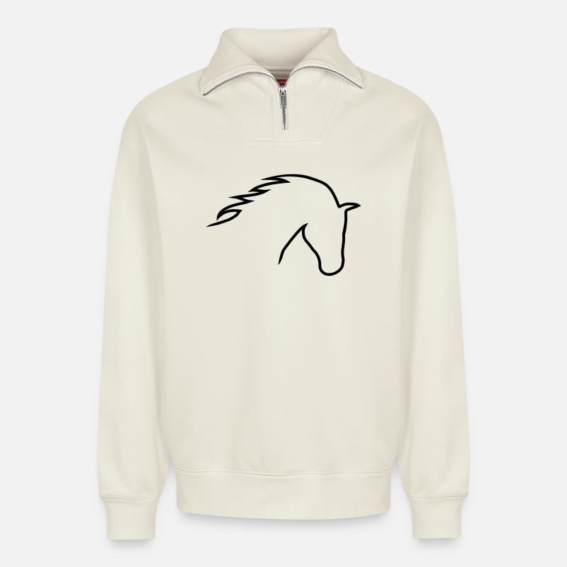Pferdekopf - Relaxed Unisex Organic Half Zip Sweatshirt – von SPREAD - Naturweiß