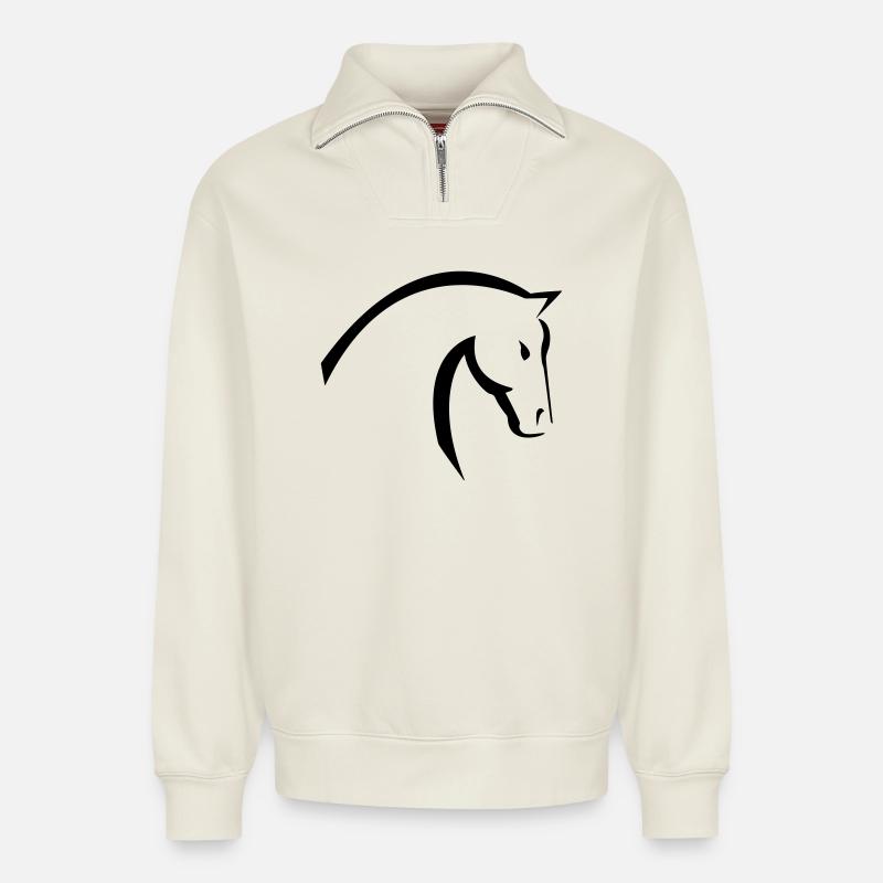 Pferd - Relaxed Unisex Organic Half Zip Sweatshirt – von SPREAD - Naturweiß