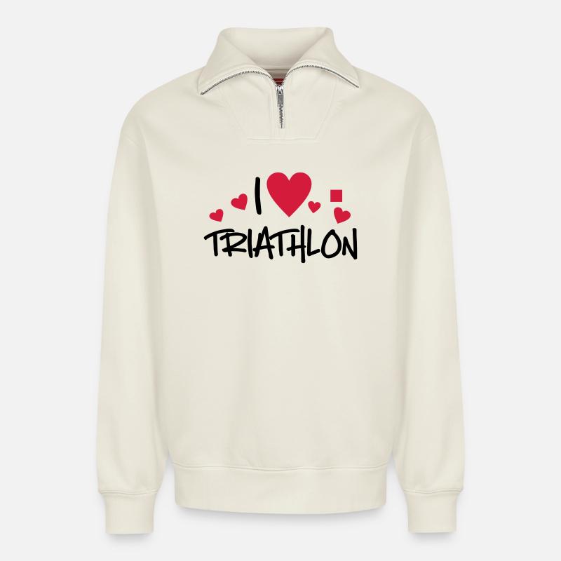 Triathlon - Relaxed Unisex Organic Half Zip Sweatshirt – von SPREAD - Naturweiß
