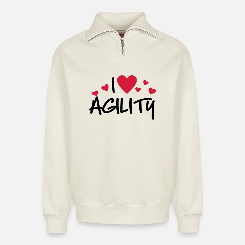 agility - Sweat unisexe décontracté en coton biologique à demi-zip – de SPREAD - blanc cassé