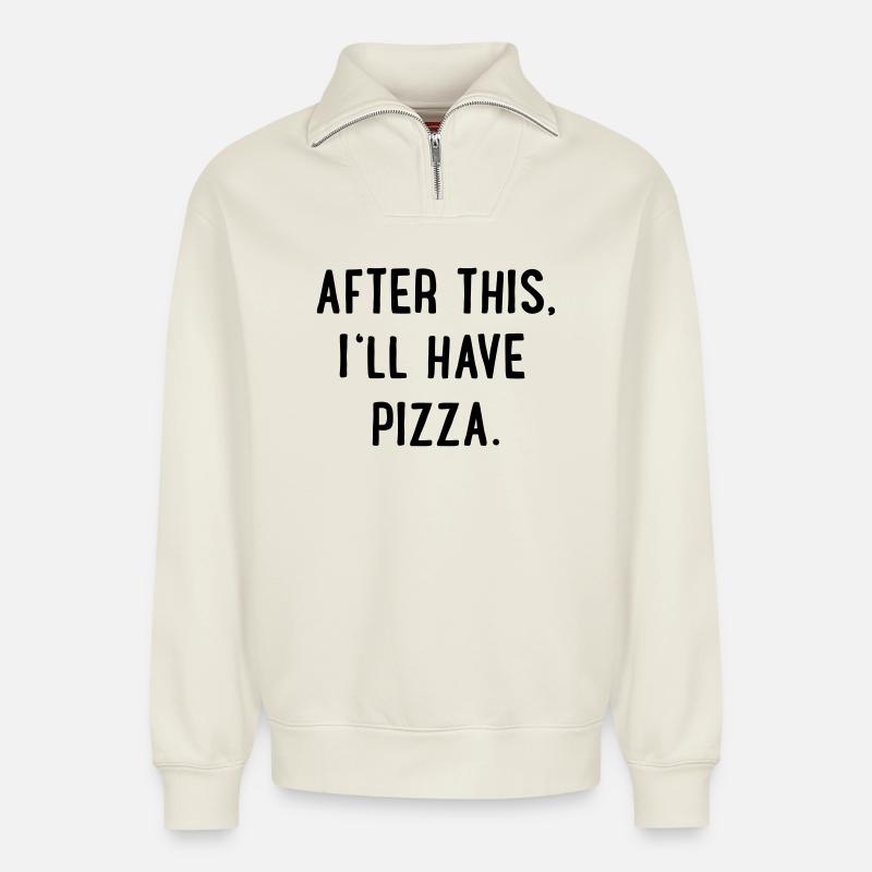 pizza - Relaxed Unisex Organic Half Zip Sweatshirt – by SPREAD - off white
