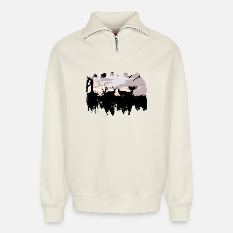 Hirschartigen im Ansatz - Relaxed Unisex Organic Half Zip Sweatshirt – von SPREAD - Naturweiß