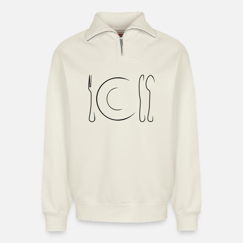 eat - Relaxed Unisex Organic Half Zip Sweatshirt – by SPREAD - off white
