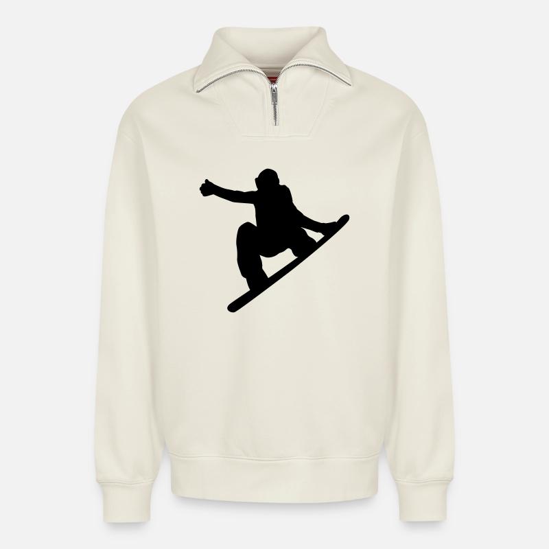 Snowboard - Sweat unisexe décontracté en coton biologique à demi-zip – de SPREAD - blanc cassé