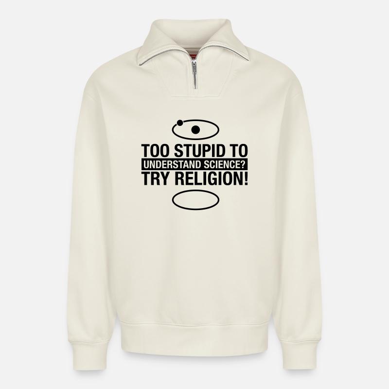 science-religion - Relaxed Unisex Organic Half Zip Sweatshirt – von SPREAD - Naturweiß