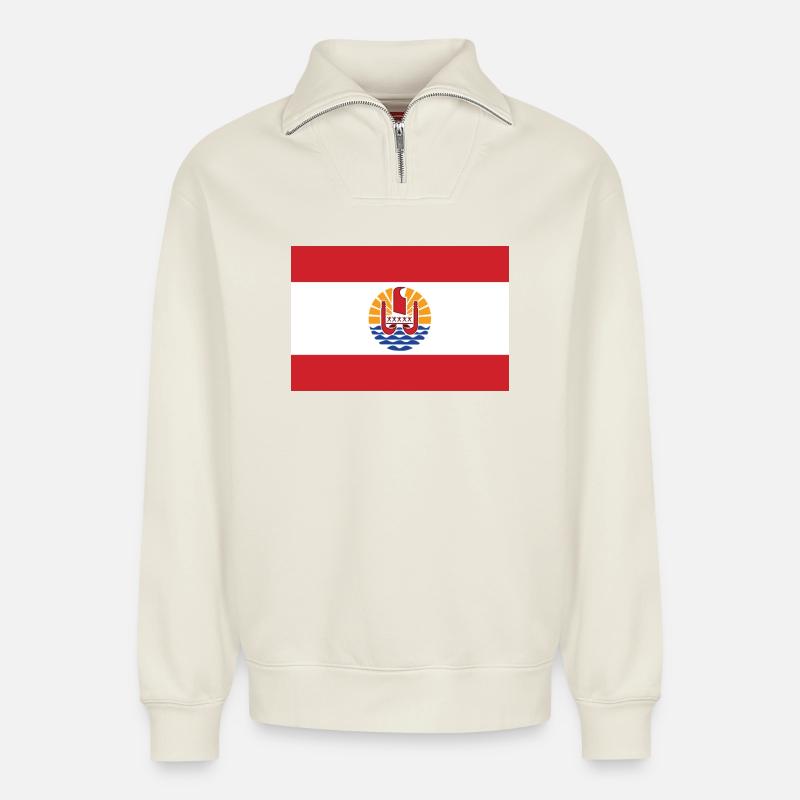 Polynésie - Relaxed Unisex Organic Half Zip Sweatshirt – von SPREAD - Naturweiß