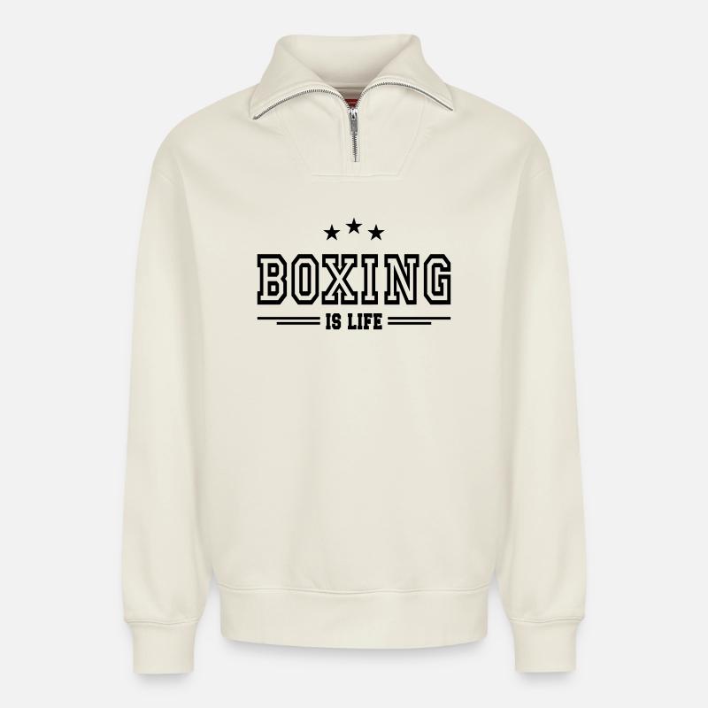 Boxen ist Leben 2 - Relaxed Unisex Organic Half Zip Sweatshirt – von SPREAD - Naturweiß