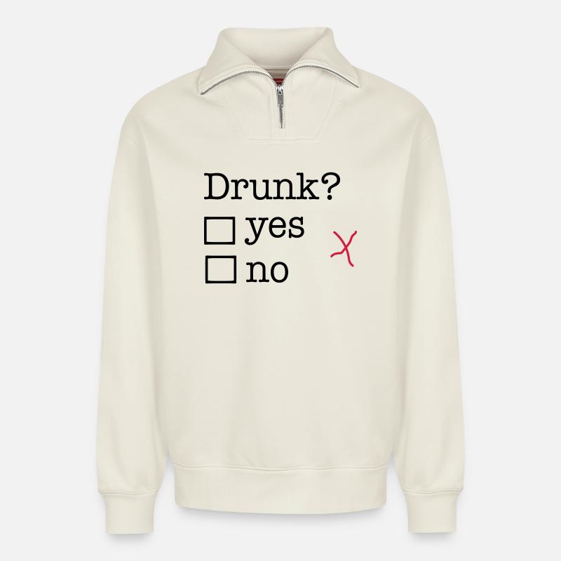 drunk - Relaxed Unisex Organic Half Zip Sweatshirt – by SPREAD - off white