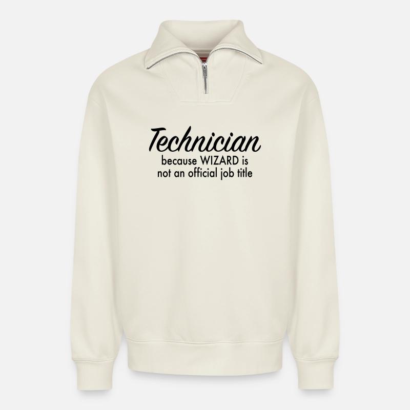 technician - Relaxed Unisex Organic Half Zip Sweatshirt – by SPREAD - off white