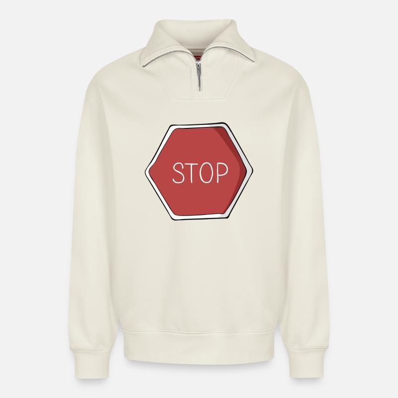 Stop - Relaxed Unisex Organic Half Zip Sweatshirt – von SPREAD - Naturweiß