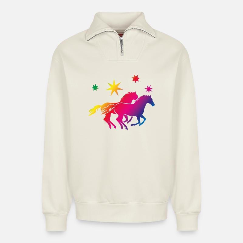 Arc-en-Cheval - Sweat unisexe décontracté en coton biologique à demi-zip – de SPREAD - blanc cassé