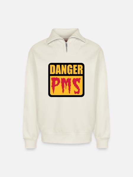 Danger PMS - Relaxed Unisex Organic Half Zip Sweatshirt – von SPREAD - Naturweiß