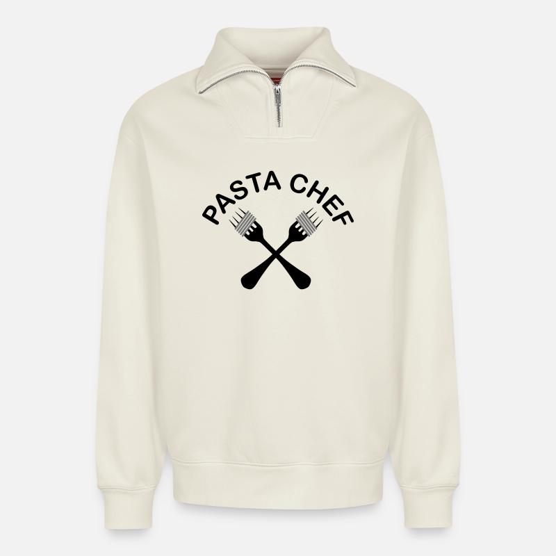 pasta - Relaxed Unisex Organic Half Zip Sweatshirt – by SPREAD - off white