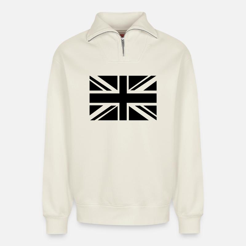 British Flag - Relaxed Unisex Organic Half Zip Sweatshirt – by SPREAD - off white
