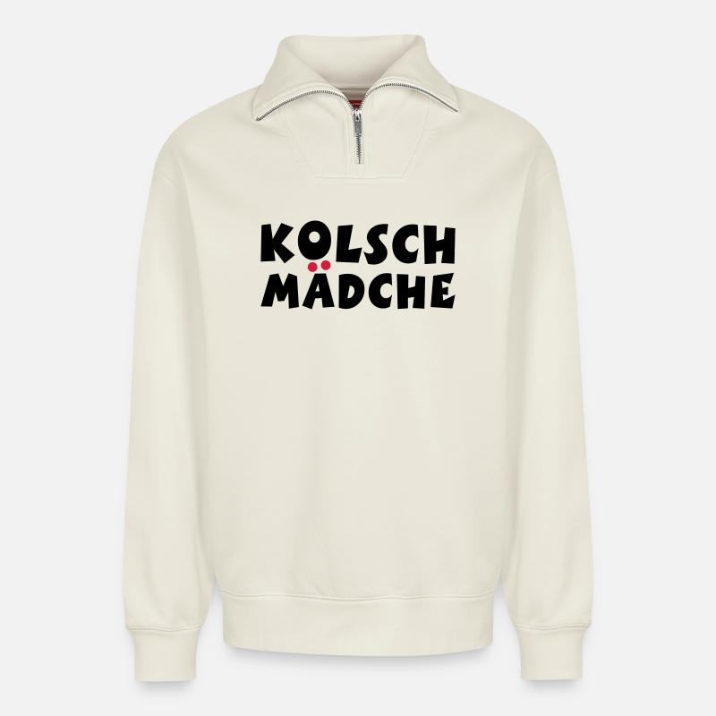 Kölsch Mädche - Ein Mädchen aus Köln - Relaxed Unisex Organic Half Zip Sweatshirt – von SPREAD - Naturweiß