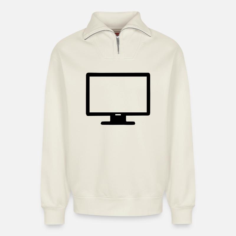 Computer Bildschirm - Relaxed Unisex Organic Half Zip Sweatshirt – von SPREAD - Naturweiß