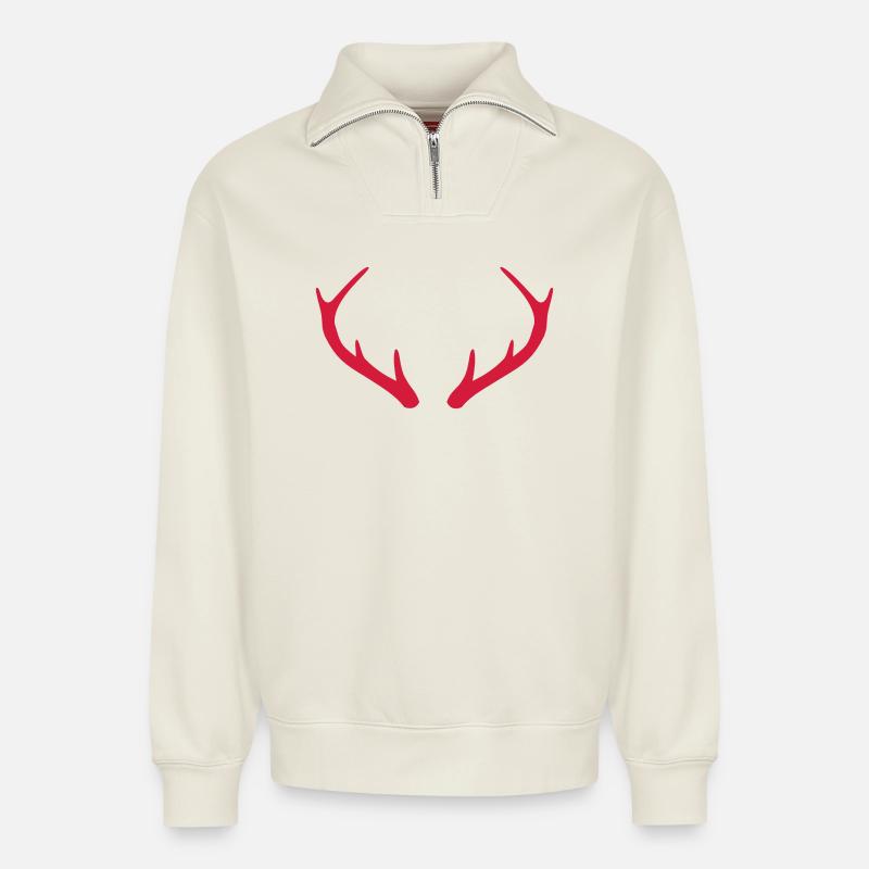 Geweih Hirsch Rentier Geschenk - Relaxed Unisex Organic Half Zip Sweatshirt – von SPREAD - Naturweiß